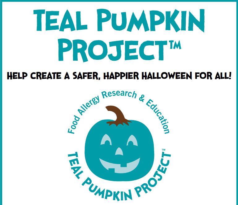 Teal Pumpkin Outside A Home On Halloween Offering Non-Food Treats With Food Allergies