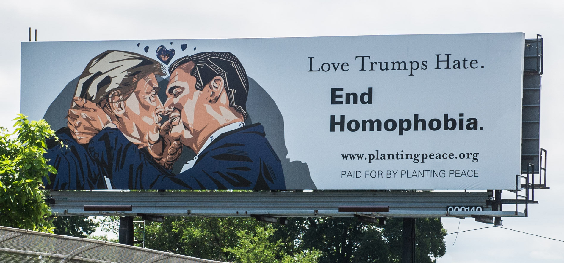 A Billboard was Showing Kiss of Trump & Cruz Near Republican Convention 2016