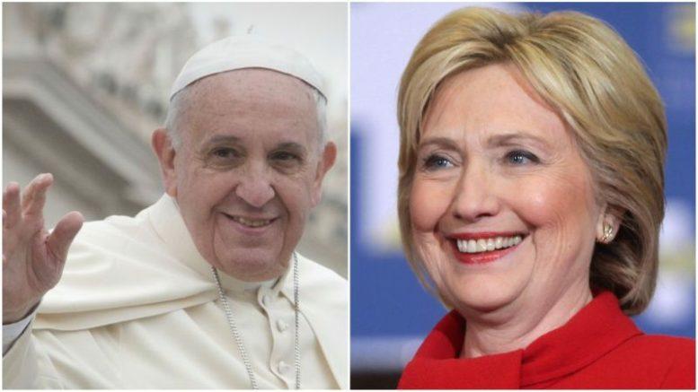 Pope Francis recommended Hillary Clinton to see into White House as New U.S President