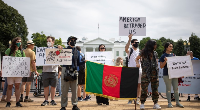 Protesters gathered outside White House saying “Don’t Trust the Taliban”