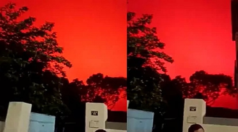Viral Video Clips showed Sky turned into Red in the Chinese Port City of Zhoushan